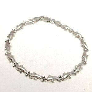 Vintage Sterling Silver Dolphin Link Chain Bracelet Made in Italy, 90s Y2K Style